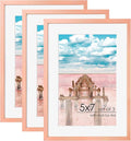 5x7 Picture Frame | 5x7 Metal Frame With Mat For 4x6 | 5 x 7 Aluminum Photo Frame | Plexiglass And Hanging Hardware Included | 5 By 7 Picture Frame | 3Pcs, Rose Gold