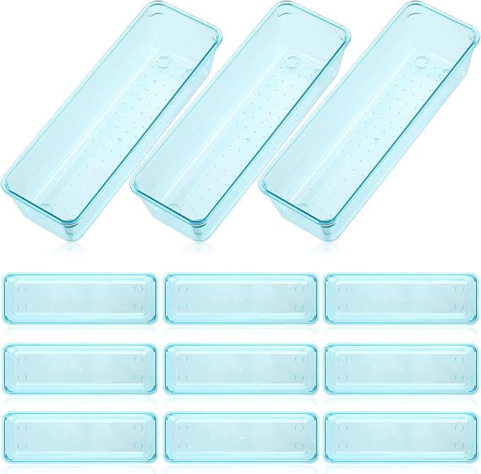 Maitys 12 Pcs Clear Drawer Organizer 9 x 3 x 2 Inches Plastic Rectangle Trays
