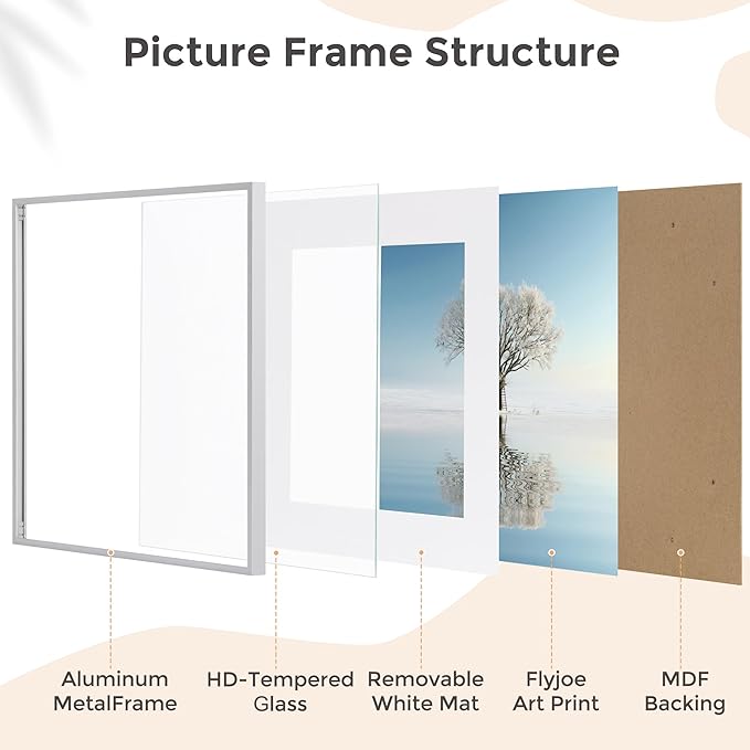 16x16 Metal Square Picture Frame For Wall With Mat For 12x12, 16''x16'' Aluminum Photo Frames With Tempered Glass For Home Decor, Minimalist Modern Poster Frame Horizontally Vertically, Silver