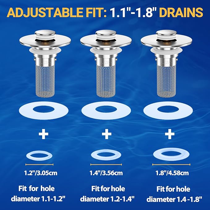 2PCS Bathroom Sink Stopper Strainer, Pop-Up Bathroom Sink Drain Strainer