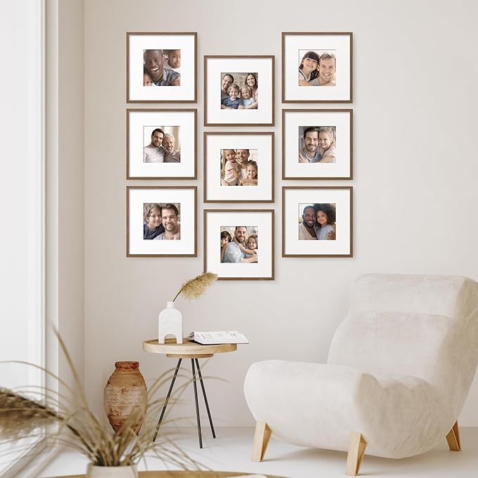 Axeman 8 x 8 Photo Frame | Solid Oak Wood 8x8 Picture Frame With Mat For 4x4 | 8 By 8 Picture Frame | 8x8 Wood Picture Frame | Plexiglass And Hanging Hardware Included | Walnut