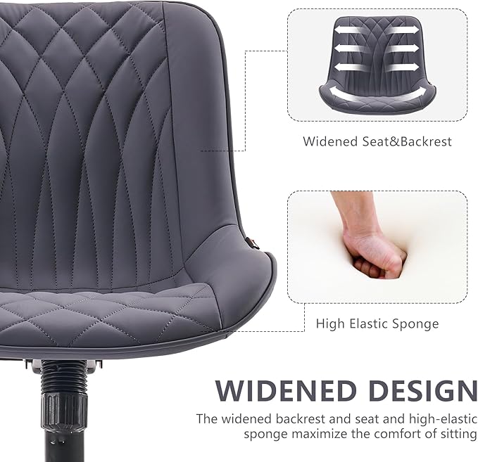 YOUNIKE Ergonomic Home Office Desk Chair Comfy Small Criss Cross Chair with Wheels Swivel Adjustable Modern Vanity Chair with Back Armless Cute Leather Upholstered Rolling Task Chair Dusty Blue