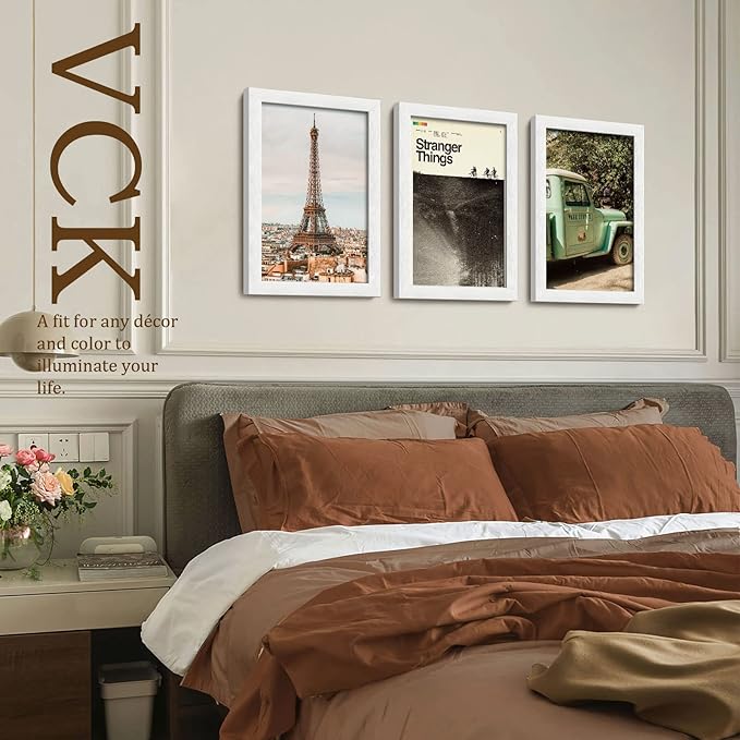 VCK 11x17 Poster Frame Set of 2 - White, Textured Exclusive Solid Wood Picture Frames, Wall Gallery Frame