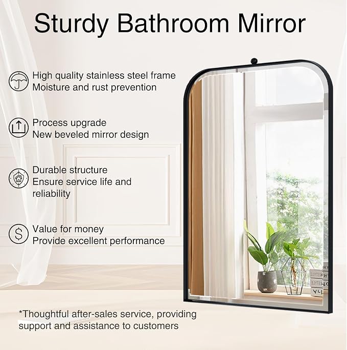 POZINO Bathroom Beveled Mirror, 30"x20" Modern Vanity Wall Mirror for Over Sink, Rounded Corner Rectangle Aesthetic Mirrors for Entryway Hallway Bedroom Living Room Fireplace
