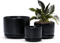 Ton Sin Black Ceramic Pots for Plants, 4.4+5.4+6.9 Inch, Planters with Drainage Hole and Saucer, Indoor Flower Pots for Succulents, African Violets, Small House Plants