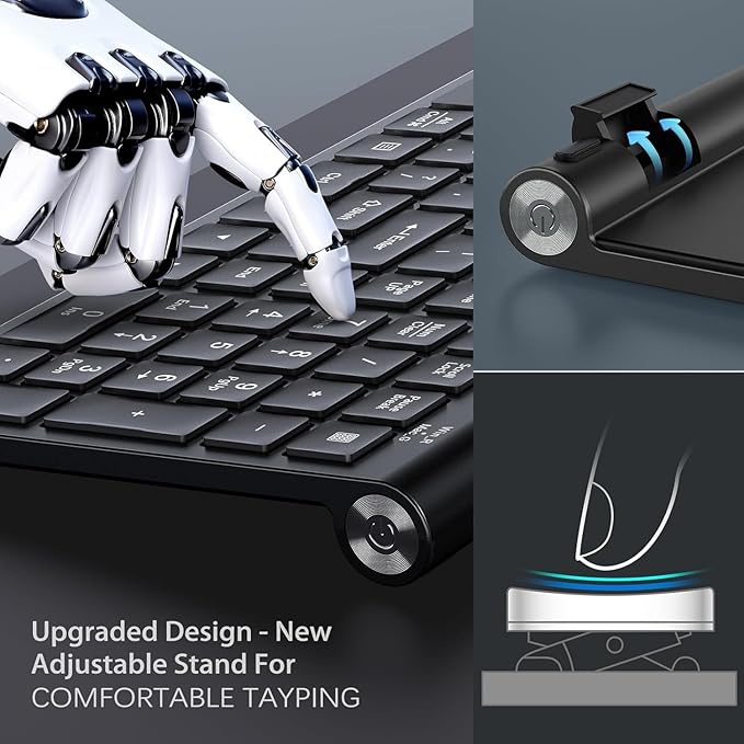 JOYACCESS Wireless Keyboard Mouse Combo, Ergonomic Wireless Keyboard with Adjustable Stand, Type-C Connector,and Waterproof Film Compatible with Win 7/8/10, MacBook Pro/Air, Laptop - Black