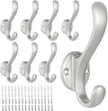 8 Pack Coat Hooks Wall Mount Heavy Duty Utility Retro Double Hooks for Hanging Coats,Hat, Towel, Key, Robe, Scarf, Bag, Cap (Silver)