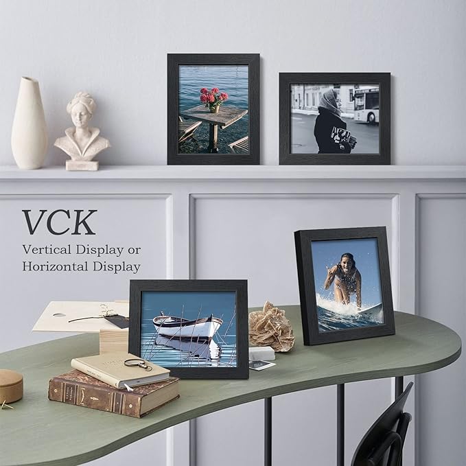 VCK 8x10 Picture Frame Set of 2 - Black, Textured Exclusive Solid Wood Picture Frames, Wall Gallery Frame