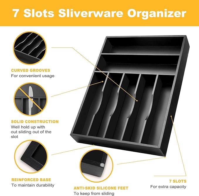 Kitchen Bamboo Silverware Organizer, Kitchen Drawer Organizer