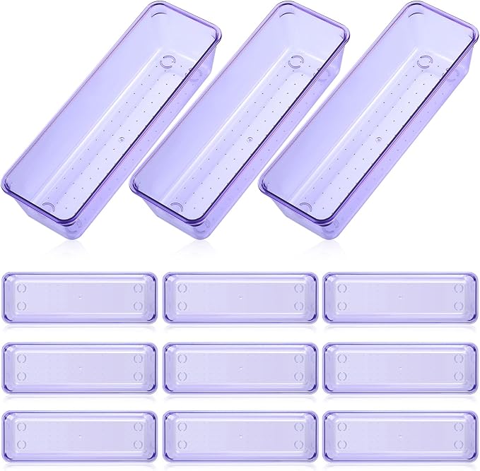 Maitys 12 Pcs Clear Drawer Organizer 9 x 3 x 2 Inches Plastic Rectangle Trays