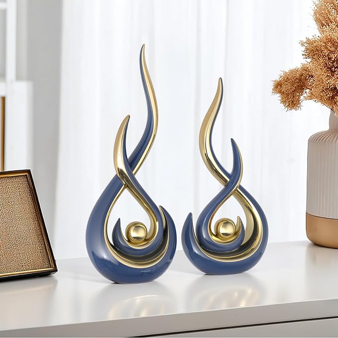 Navy Modern Abstract Art Home Decor Accent,Contemporary Statues Coffee Table Decor for Living Room,Table Centerpieces for Dining Room,Ceramic Sculptures Knick Knacks for TV Stand Show Piece (Blue)