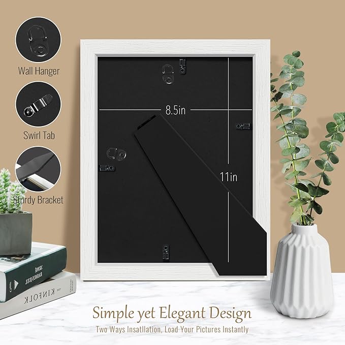 VCK 8.5x11 Certificate Frame, White Wood 8 1/2 x 11 Picture Diploma Document Frames for Wall and Tabletop, 1 Pack