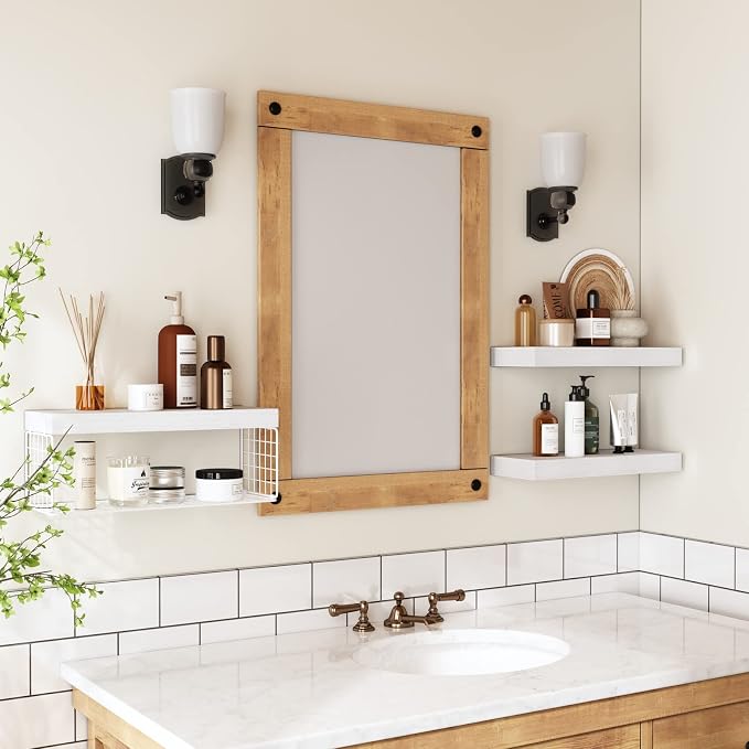 QEEIG Bathroom Shelves Over Toilet - Wall Mounted Floating Shelves Toilet Paper Storage Small Farmhouse Decor Shelf 16 inch Set of 3, White (019-W3)