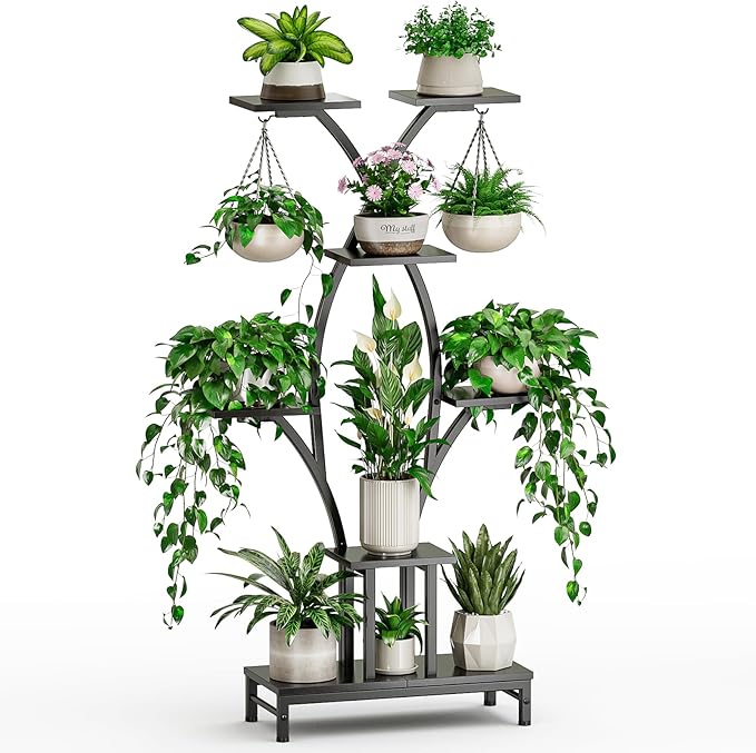 Plant Stand Indoor with Grow Lights - 7 Tiered Metal Corner Shelf for Multiple Plants, 63" Corner Plant Stand for Indoor Plants, X-Shaped Plant Rack for Home, Living Room, Office & Patio Decor