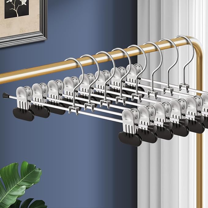 14Inch Pants Hangers with Wide Clips 50 Pack Adjustable Skirt Hangers for Women Non-Slip Clothes Hanger for Pants Heavy Duty Space Saving Trousers Hanger for Jeans,Shorts Black