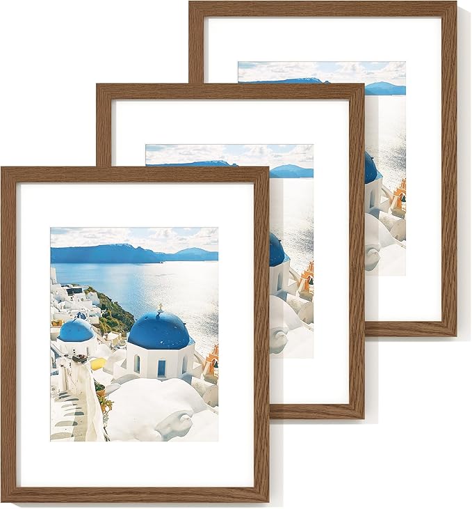 Axeman 11x14 Picture Frame with Mat for 8x10, Solid Oak Wood Picture Frames with Tempered Glass, Natural Wooden 11x14 inch Photo Frame for Wall with Wall Hook Included, Set of 3, Walnut