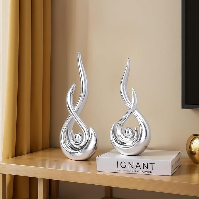 XMGZQ Modern Abstract Art Home Decor Accent,Contemporary Statues Coffee Table Decor for Living Room,Table Centerpieces for Dining Room,Ceramic Sculptures Knick Knacks for TV Stand Show Piece (Silver)
