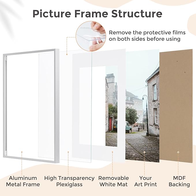8x10 Picture Frame - 8 by 10 Metal Picture Frame With Mat | 8 x 10 Aluminum Photo Frame | Plexiglass And Hanging Hardware Included | 8x10 Gold Frame | Set of 3, Silver