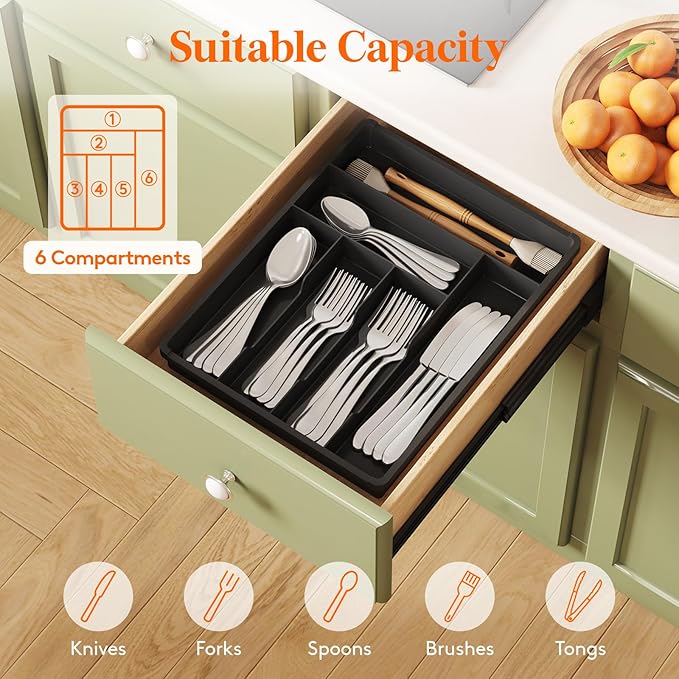 Lifewit Silverware Drawer Organizer Tray, Plastic Cutlery Storage