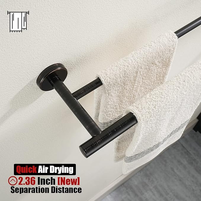 JQK Double Towel Bar Oil Rubbed Bronze, 20.5 Inch 304 Stainless Steel Thicken 0.8mm Towel Rack Bathroom, Towel Holder ORB Wall Mount, Useable Length 18 Inch, TB100L18-ORB