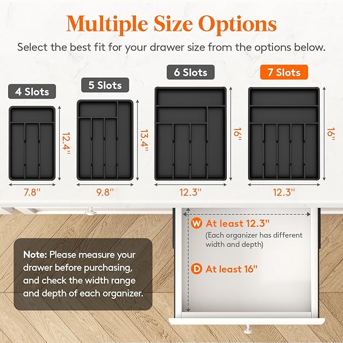 Lifewit Silverware Drawer Organizer Tray, Plastic Cutlery Storage
