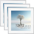 12x12 Frame | Metal Square Picture Frame With Tempered Glass | 12x12 Frame With Mat For 10x10 | Minimalist Modern Poster Frame | Hanging Hardware Included | Silver, 3Pcs