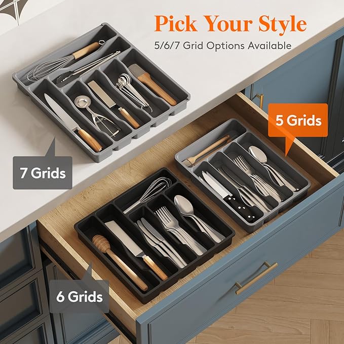 Lifewit Silverware Drawer Organizer Tray, Plastic Cutlery Storage