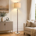 Nintiue 【Upgraded】 Dimmable Floor Lamp for Living Room, 11W LED Bulb Included, Modern Standing Lamp with Marble Base, Tall Pole Light with Linen Shade for Bedroom Reading Office Corner Nursery-Brown