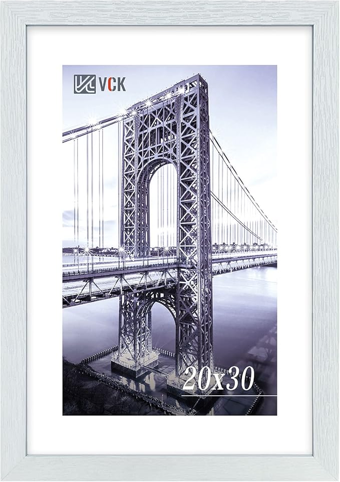 VCK 20x30 Poster Frame - Wooden White Picture Frames with Plexiglass, Natural Woodgrain Wall Gallery photo frames