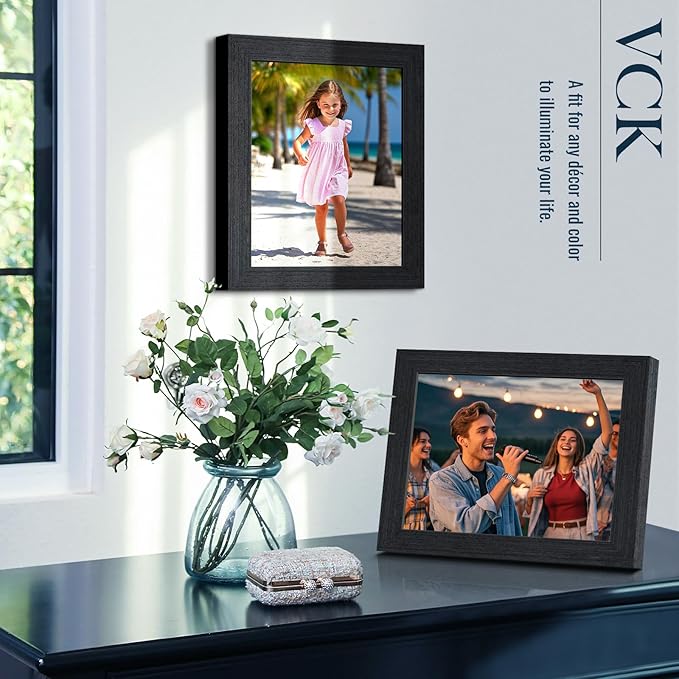 VCK 8.5x11 Black Oak Picture Frames 3 Pack, High-End Wood Wide Border Poster Frame,Tabletop & Wall Hanging, Multi-Directional Display Family Photos, Office Prints, Studio/Gallery/Home Artwork