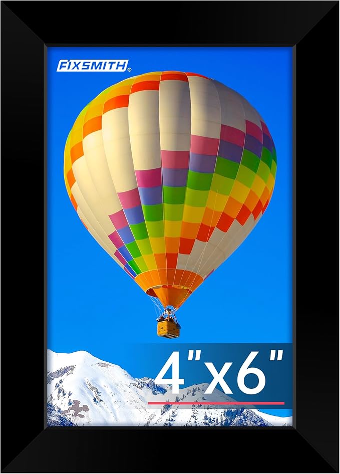 FIXSMITH 4x6 Picture Frame, Black Photo Frames with HD Plexiglass for Wall Hanging or Tabletop Display, 1 Pack