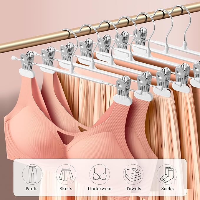 Clothes Pants Hangers with Wide Clips 50 Pack,Non-Slip Adjustable Skirt Hanger for Women,Space-Saving Heavy Duty Men Hangers for Pants,Trousers,Jeans,Shorts 12Inch White