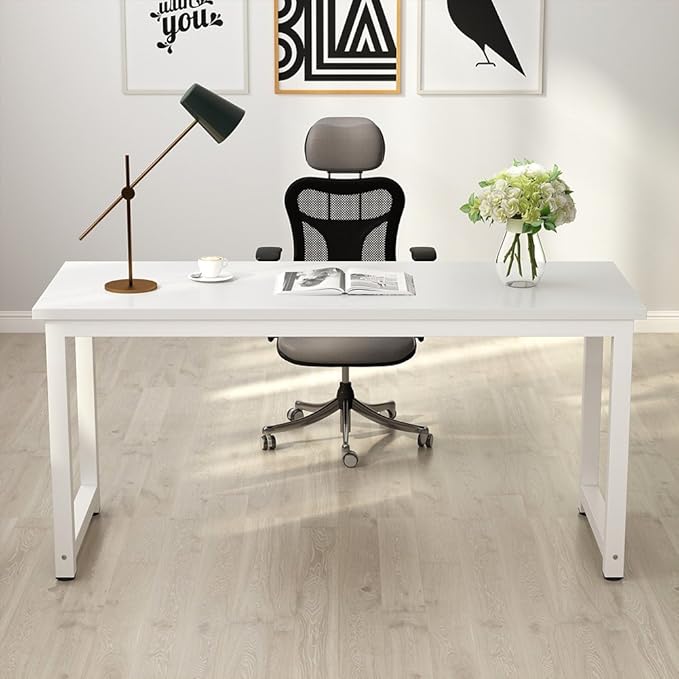 Tribesigns Computer Desk, 63 inch Large Office Desk Computer Table Study Writing Desk for Home Office, White