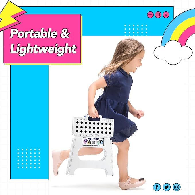 Delxo Folding Step Stool,11 Inch Non-Slip Foldable Step Stools for Kids and Adults,Portable Foldable Step Stool Lightweight Small Folding Stool with Handle for Kitchen Bathroom in White,1 Pack
