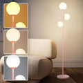 3 Globe Floor Lamp - Mid Century Modern Standing Light with 3 Color Temperatures, LED Bulbs, Frosted Glass Shades for Living Room (Pink)