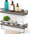 Meangood Floating Shelves Wall Mounted, Wall Shelf with Towel Bar Rustic Wood Wall Storage Shelves for Bedroom,Living Room,Bathroom, Kitchen (Set of 2/Brown)
