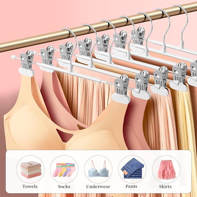 Clothes Pants Hangers with Wide Clips 50 Pack,Non-Slip Adjustable Skirt Hanger for Women,Space-Saving Heavy Duty Men Hangers for Pants,Trousers,Jeans,Shorts 12Inch White