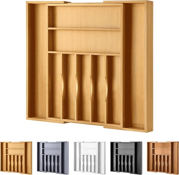 Large Premium Bamboo Silverware Organizer