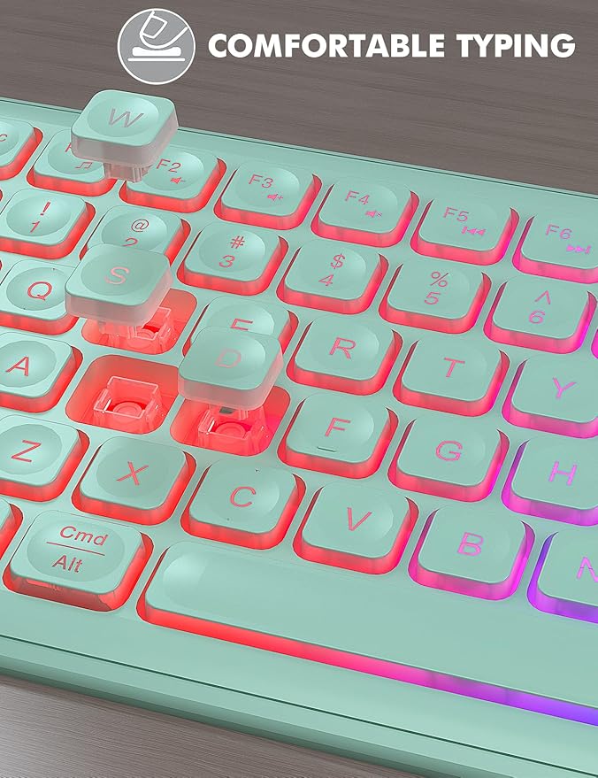 Wireless Keyboard and Mouse Combo - RGB Backlit, Rechargeable & Light Up Letters, Full-Size, Ergonomic Tilt Angle, Sleep Mode, 2.4GHz Quiet Keyboard Mouse for Mac, Windows, Laptop, PC, Mint Green