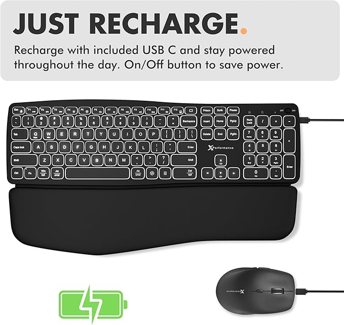 X9 Backlit Wireless Keyboard and Mouse (Bluetooth + 2.4G) Ergonomic Keyboard and Mouse Wireless Combo with Wrist Rest, Rechargeable, Light Up, Full-Size Set for Phone, Computer, Laptop, Windows, Mac
