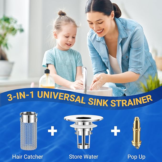 2PCS Bathroom Sink Stopper Strainer, Pop-Up Bathroom Sink Drain Strainer