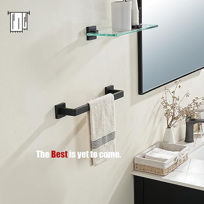 JQK Black Towel Bar, Rounded Edges 14.41 Inch Towel Rack, 304 Stainless Steel Bathroom Wall Mount, Useable Length 12 Inch, TB250L12-PB