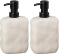Modern Ceramic Soap Dispenser, Beige Speckled Finish, Black Pump Top, Refillable Liquid Container for Bathroom Kitchen (Beige, 2 Pack)