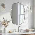 ANDY STAR Chrome Wavy Scalloped Mirror - 24x32 Inch Modern Oval Bathroom Mirror, Unique Irregular Wall Mirror with Heavy Duty SUS Metal Frame