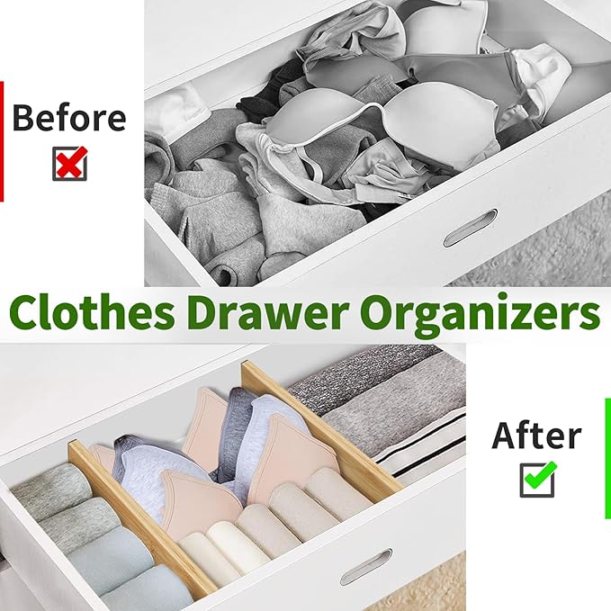 Bamboo Drawer Organizers 4 Pack, 17-22" Adjustable Spring Loaded Dividers