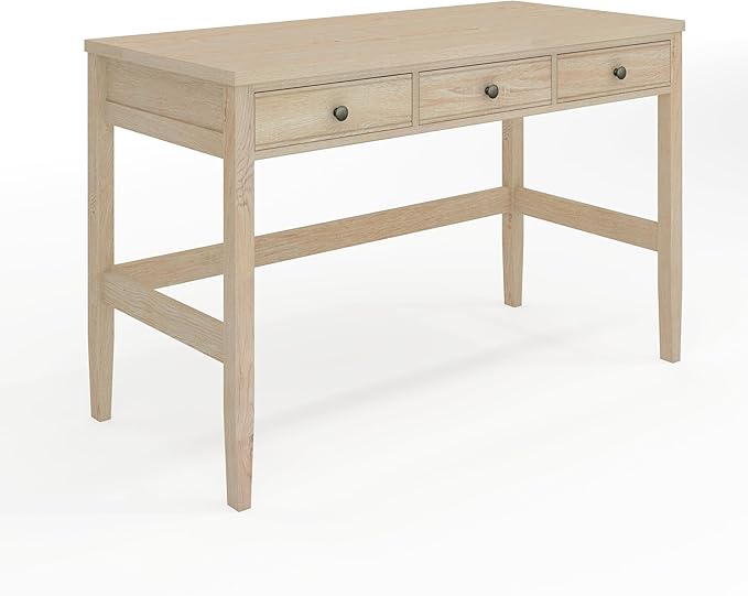 Martha Stewart Rhett Home Office Desk with 3 Drawers and Tapered Legs in Light Natural with Antique Bronze Hardware