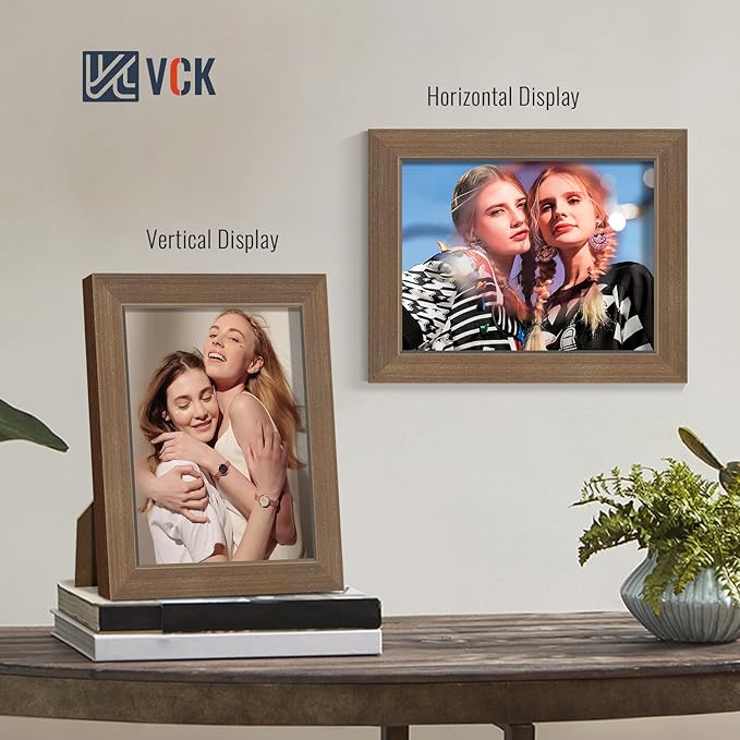 VCK 8.5x11 Brown Picture Frames 3 Pack, High-End Wood Wide Border Poster Frame,Tabletop & Wall Hanging, Multi-Directional Display Family Photos, Office Prints, Studio/Gallery/Home Artwork
