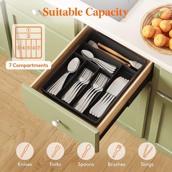 Lifewit Silverware Drawer Organizer Tray, Plastic Cutlery Storage