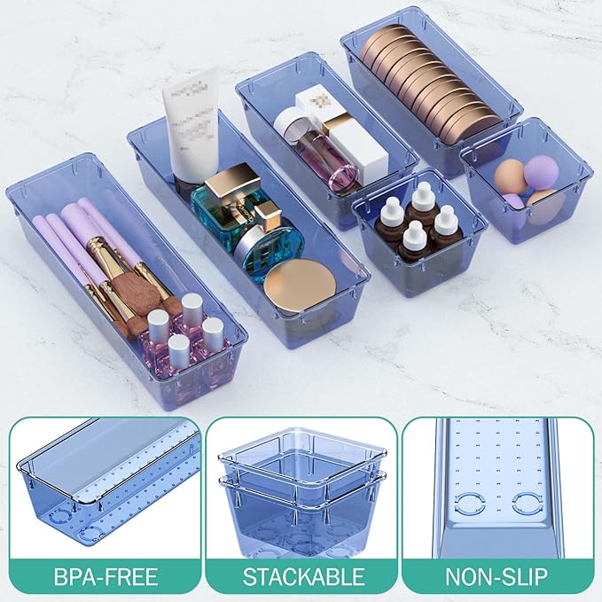 WOWBOX 9 Pack Clear Drawer Organizer Set, Acrylic Drawer Storage Trays