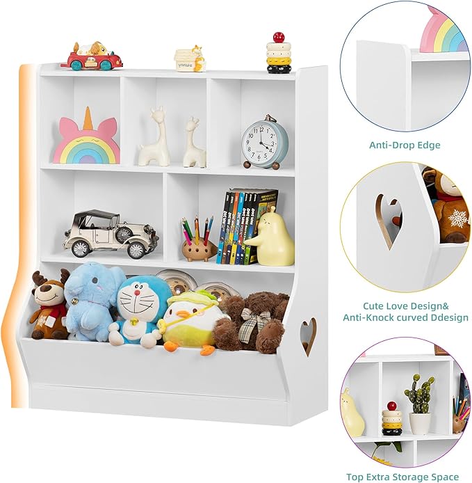 Lerliuo Kids Toy Storage Organizer, 3 Tier Children Small Bookcase and Bookshelf, Toddler 7 Cubby Toy Storage Cabinet, Toy Shelf for Playroom, Bedroom, Living Room, Nursery, School 29.53'' H (White)